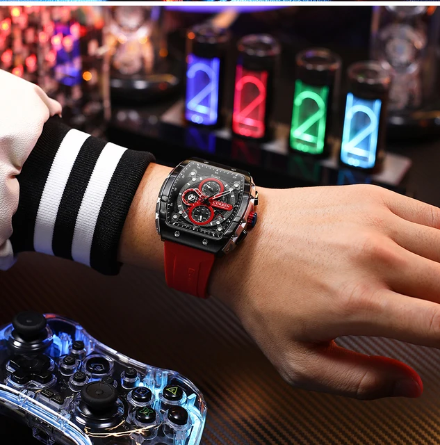 CURREN Fashion Sports Watches with Large Dial Unique RectangularHollow Design Quartz Wristwatches with Chrongraph Auto Date 8442 2