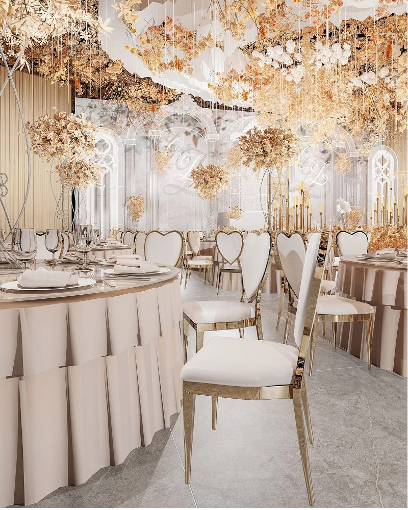Romantic Wedding chair elegant silver dining chair Light Luxury party hotel chair love Dressing soft stool hall ceremony stool