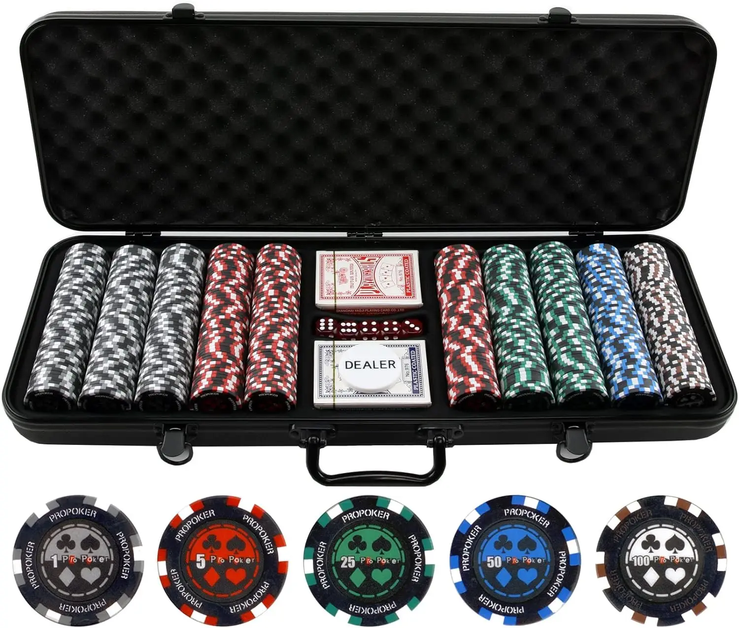 

Games 500 13.5g Pro Poker Clay Poker Chip Set - Casino Quality Clay Poker Chips with Denomination Numbers for Texas Holdem