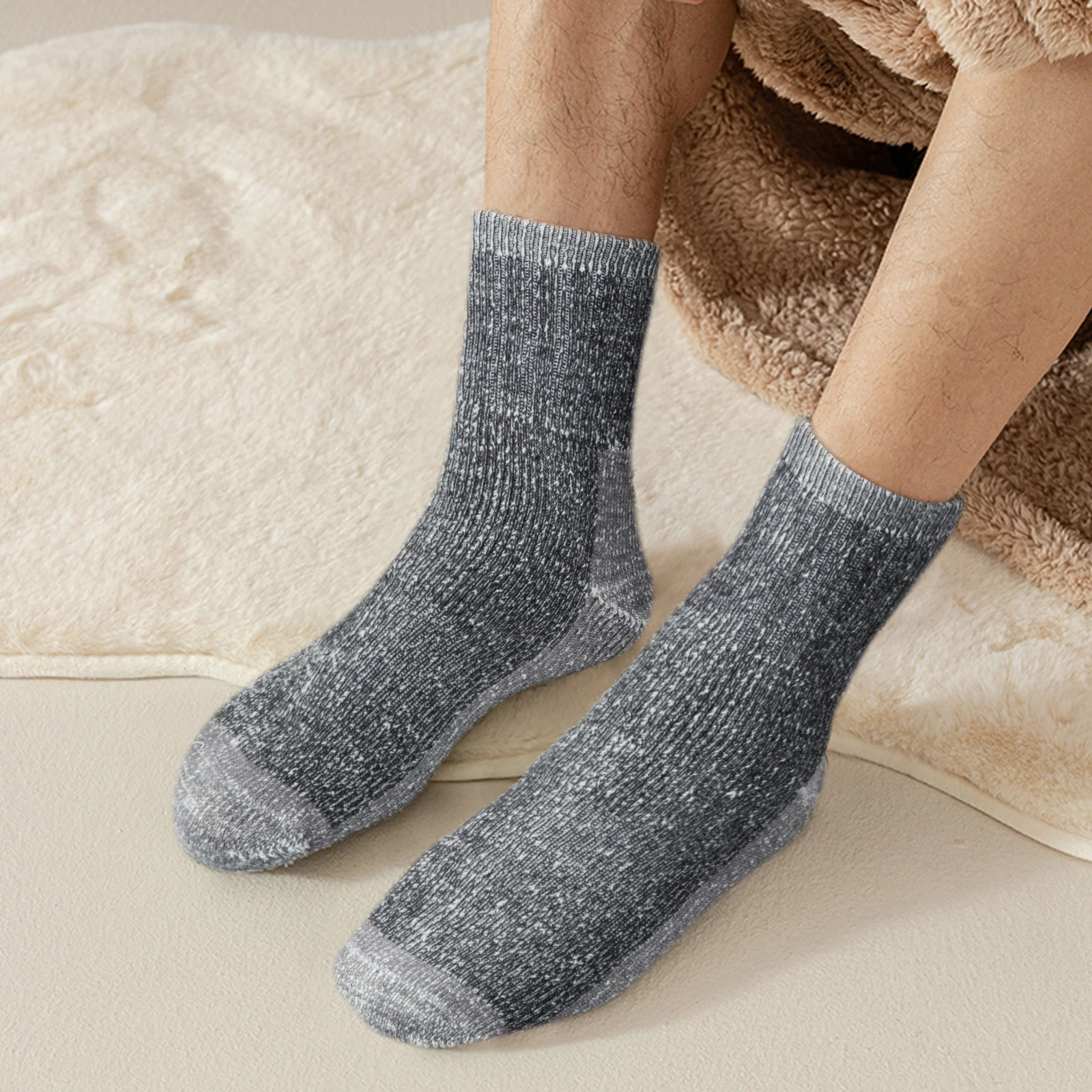 Mens Socks Thermal Socks 2Pairs Mens Merino Wool Hiking Socks Thermal Warm Winter Boot Crew Cushion Work Socks For Men 37-46