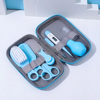 8 pezzi borsa EVA kit per la cura della salute del bambino spazzola a setole morbide materiale sicurezza cura dei bambini set di pulizia termometro tagliaunghie pettine