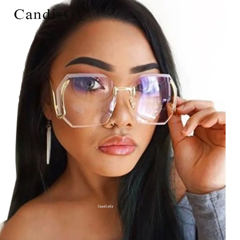 

Gradient Colorful Oversized Sunglasses Women Rimlesss Transparent Brand Designer Lady Female Clear Sun Glasses de sol