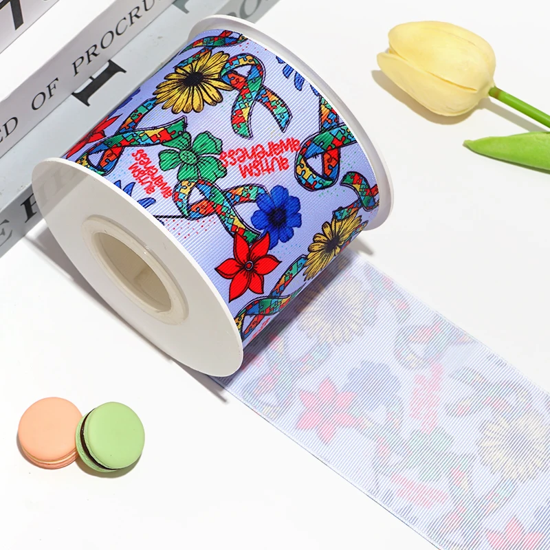 5 Yards Caring For Breast Cancer Printed Grosgrain Ribbons For Hair Bows DIY Handmade Materials 79644 ribbon decoration ribbon supplies grosgrain ribbon