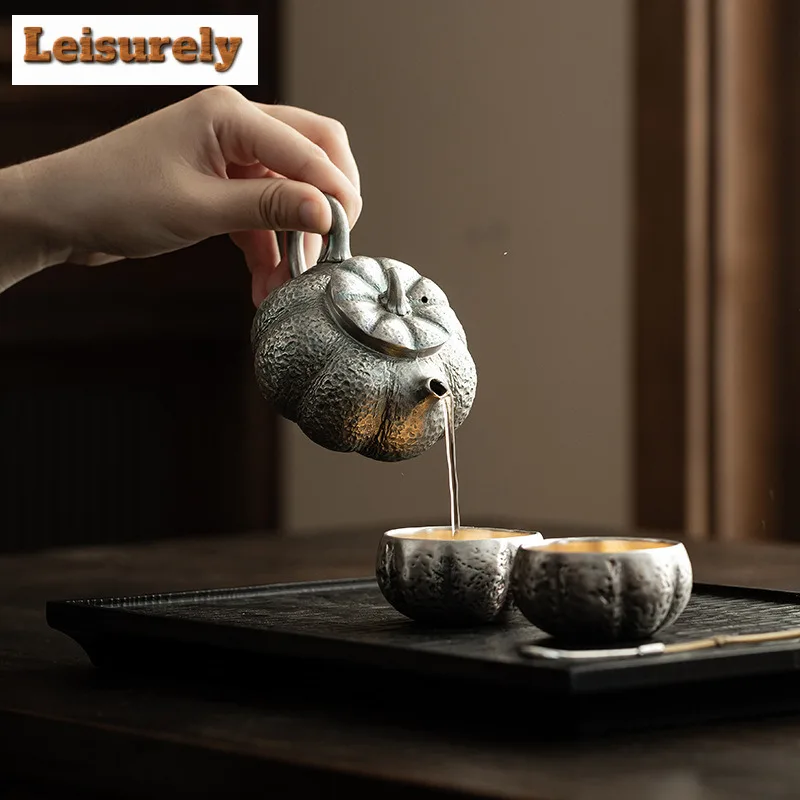 Boutique Gilded Silver Pumpkin Tea Set Complete Set Tea Ceremony Set Teapot And Tea Cup Set Chinese Tea Set Decoration Gift Box