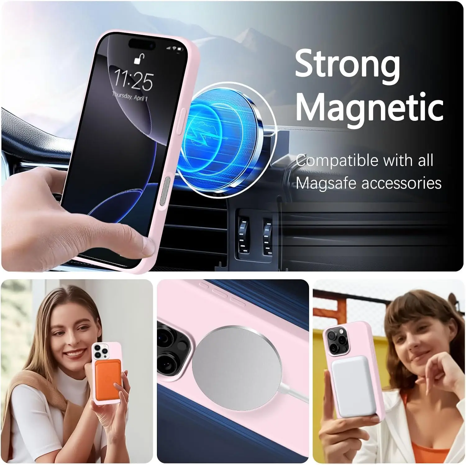Premium Silicone MagSafe Phone Case with Magnetic Lanyard and Strap Protector