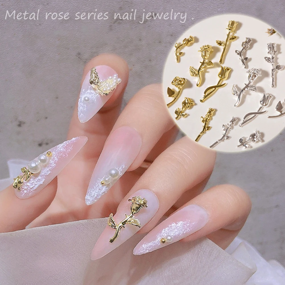 Luxury Gold Silver Metal Nail Art Decoration Tulips Rose Flowers Charms  Rerto Manicure Decor Accessories Nail Designer Supplies - Rhinestones &  Decorations - AliExpress