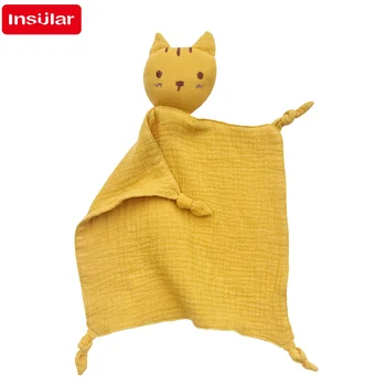 Soft Cotton Muslin Baby Bib Stuffed Cat Doll Newborn Appease Towel Security Blanket Baby Sleeping Cuddling Towel Facecloth 5