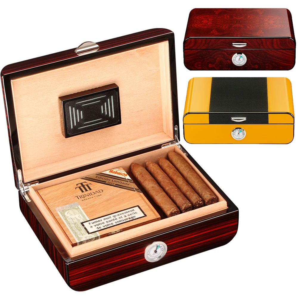 Luxury Cigar Humidor Home Cedar Wood Piano Finish Glossy Cigar Box W/ Key  Hygrometer Humidifier Humidor Box - AliExpress