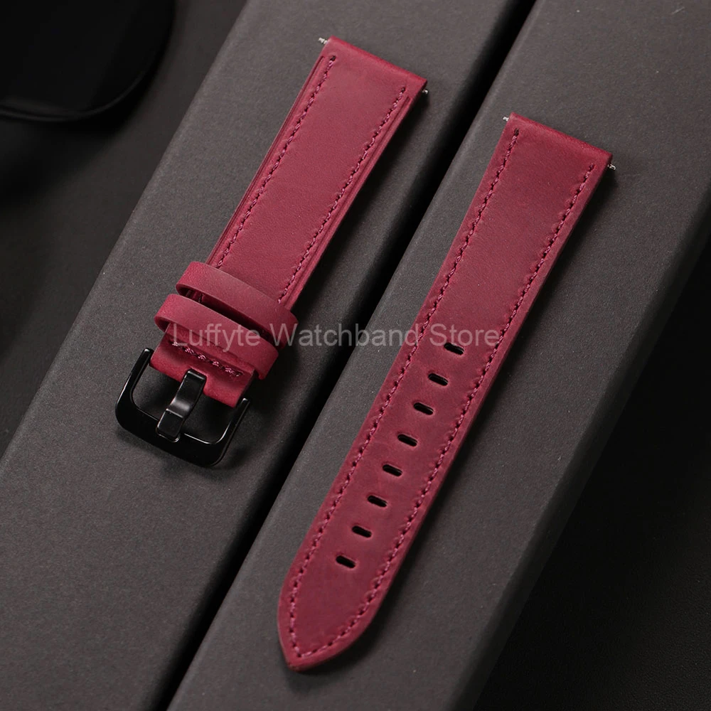 Crazy Horse Leather Watch Strap - Vintage Black, Blue, or Brown Watchband