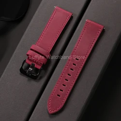 Crazy Horse Leather Watch Strap - Vintage Black, Blue, or Brown Watchband - 22mm (Wine Red)