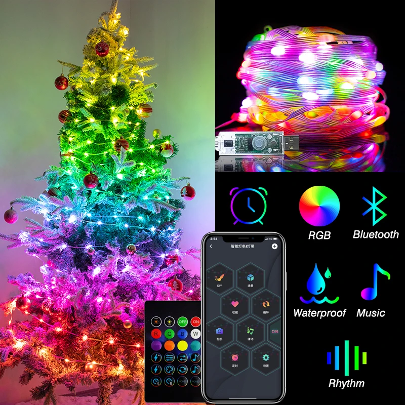 Christmas LED Tree Decoration RGB String Lights Bluetooth App Remote  Control USA