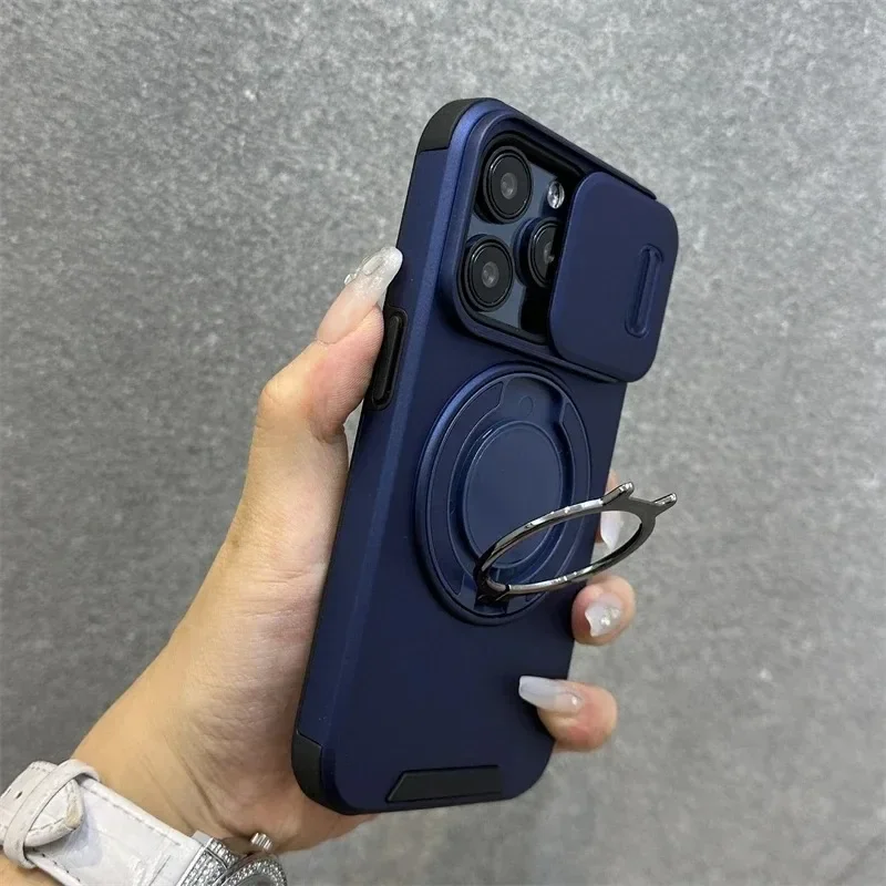 Heavy-Duty Rugged Armor Magnetic Phone Case with Slide Camera Protection Cover