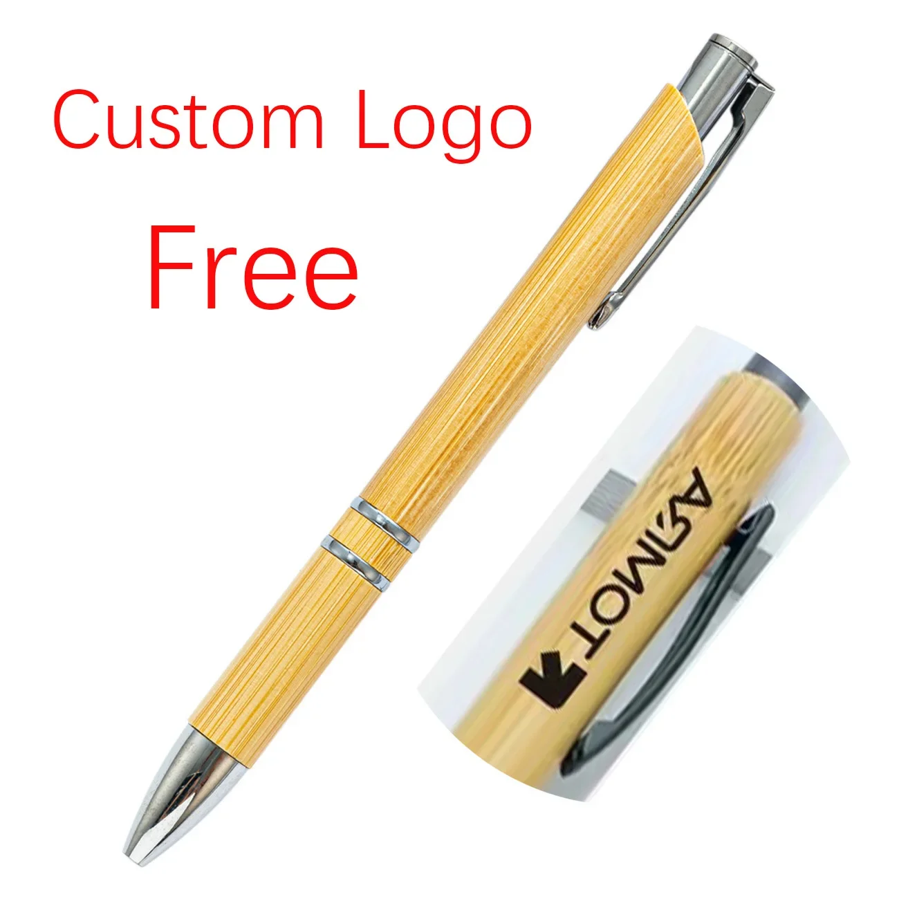 

100 Pcs Custom Logo Bamboo Ballpoint Pen Press Button Pen Wholesale Business Gift Advertising Promotion Pen