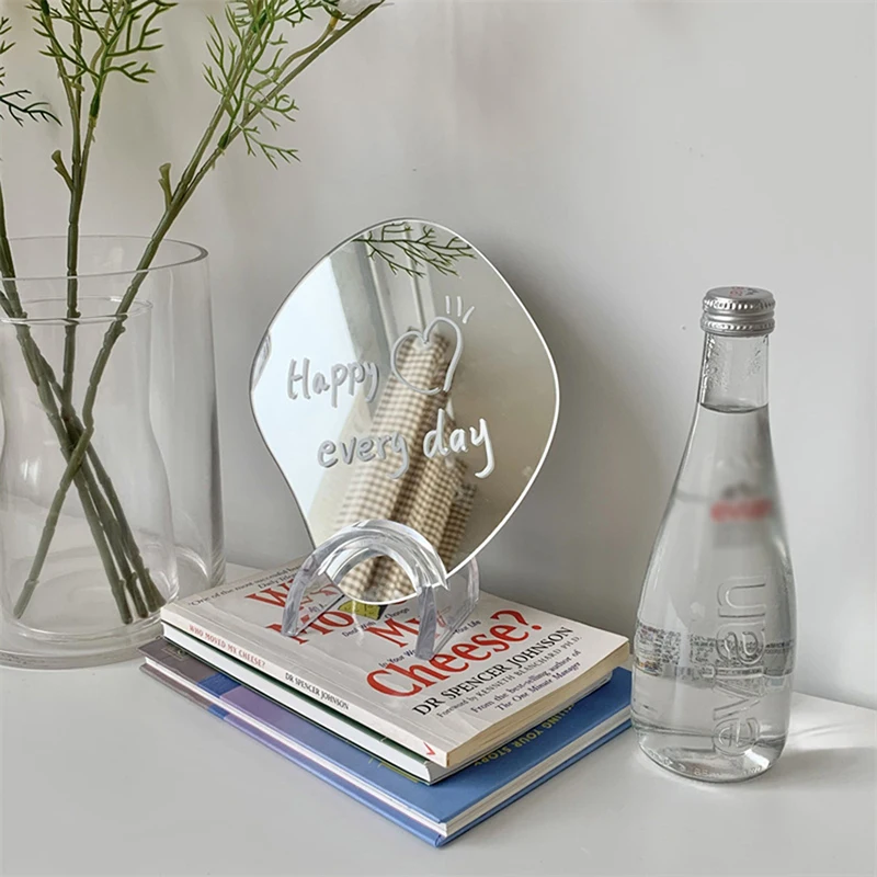 

Irregular Aesthetic Vanity Mirror Frameless, Decorative Desk Tabletop Glass Mirrors with Stand for Living Room, 19.5x16.7cm