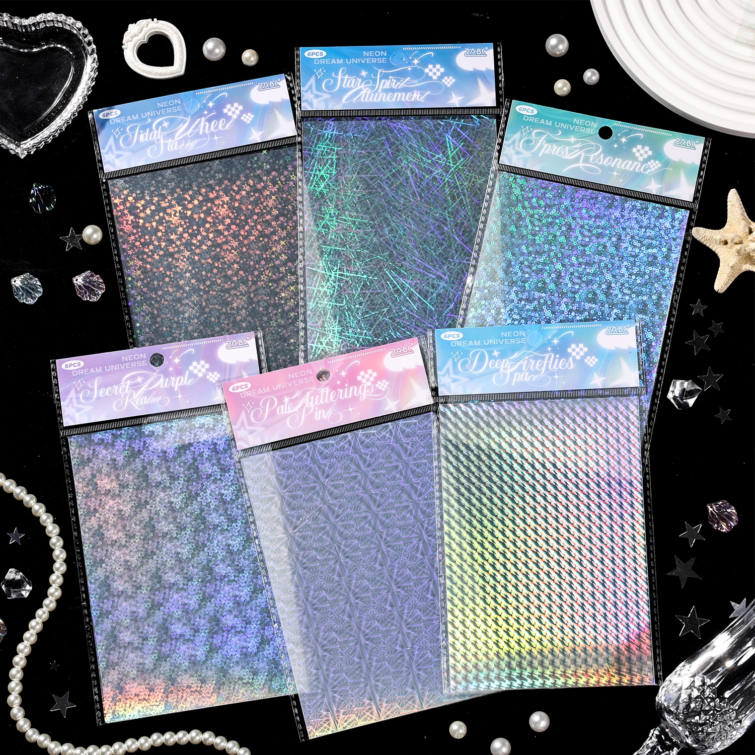6 Sheets Iridescent Glitter PET Stickers, Laser Holographic Scrapbooking Overlay - AliExpress 21