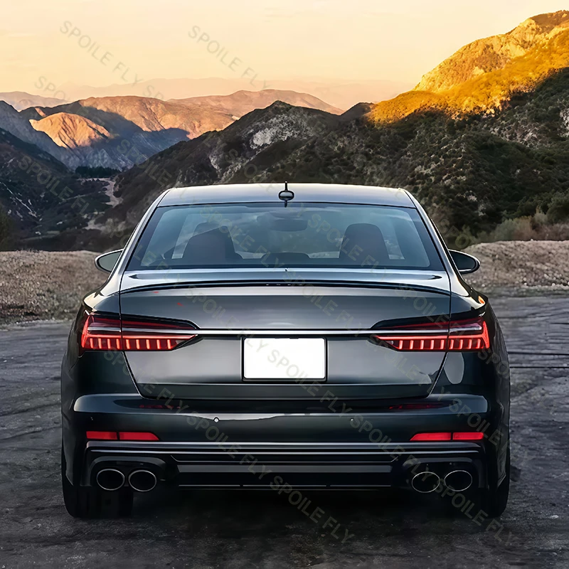 아우디 A6 S6 C8 S-라인 2019 2020 2021 고품질 ABS 배기 팁 포함 자동차 리어 범퍼 립 스포일러 바디 키트 유광 블랙