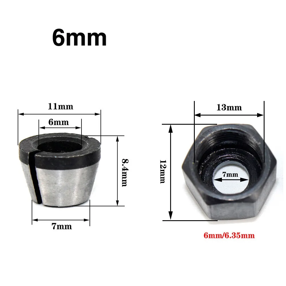 5pcs/Set Trimmer Collet Adapter 1/4" 6mm 8mm For Engraving Trimming Machine Chuck Conversion