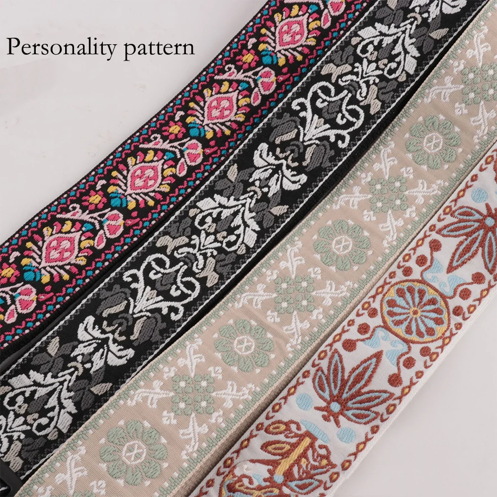 Guitar Strap Embroidered Belt Adjustable Jacquard Band Cotton Leather End For Bass Acoustic Electric Guitar Ukulele Instruments