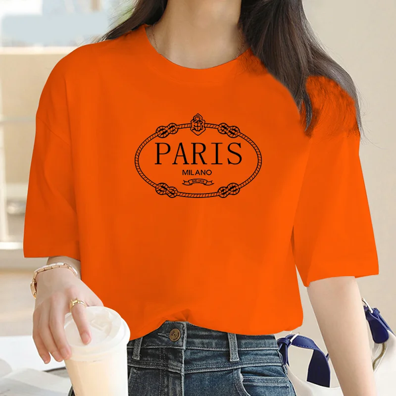 Sailor collar clothing fashion Paris pattern Print short sleeve T-shirt Women summer Y2K short sleeve top