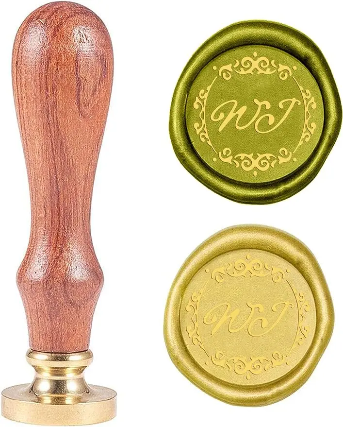 

1PC Wax Seal Stamp Kit 25mm Uppercase Letter WJ Retro Brass Head Sealing Stamps with Wooden Handle Removable Sealing Stamp Kit