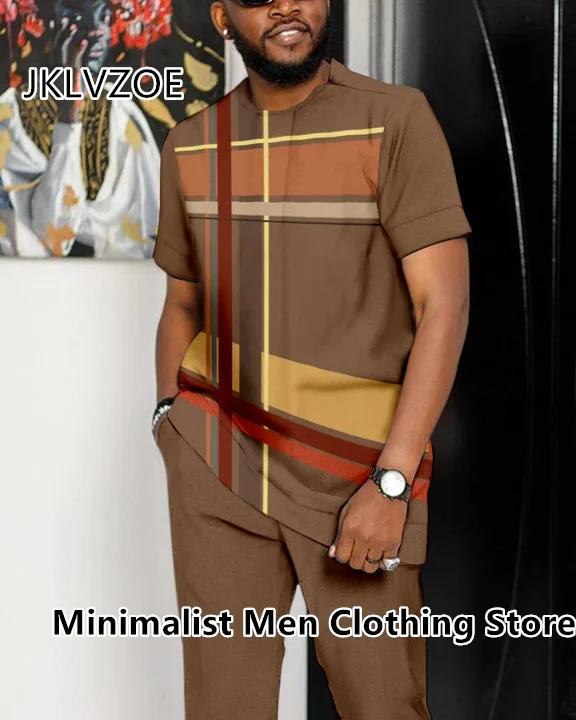 Summer Tracksuit Sportwear Suit Oversized Casual Trend Short Sleeves TShirt+Long Pants Jogger Sets Male Clothes 2 Piece Outfit