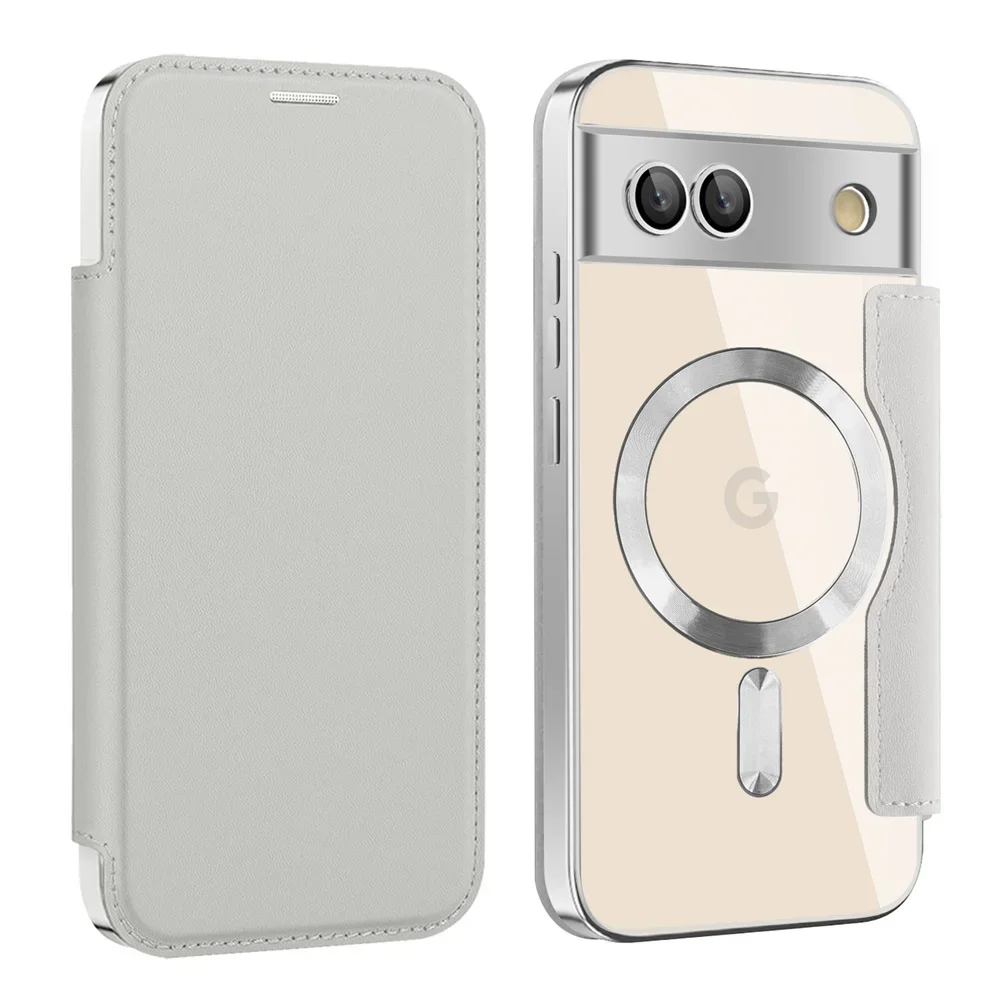 Luxurious Magnetic Leather Wallet Phone Case with Clear Card Clip & Plating Flip Cover