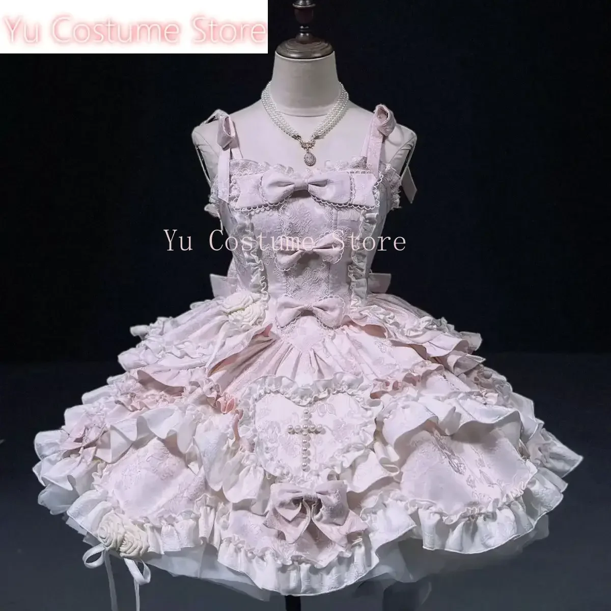 Yu Japanese Sweet Lolita Jsk Dress Women Kawaii Vintage Elegant Bow Ruched Princess Strap Dress Harajuku European Clothing - Image 4