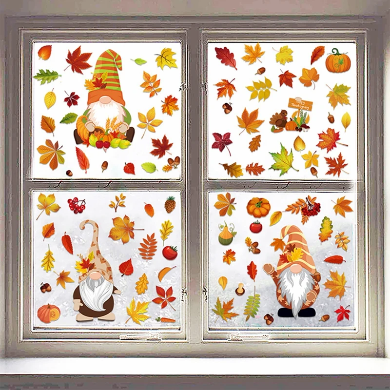 Window Stickers 6 PCS Autumn Window Clings for Glass Autumn Clings for Windows Fall Window Stickers Thanksgiving Home Office Decorations