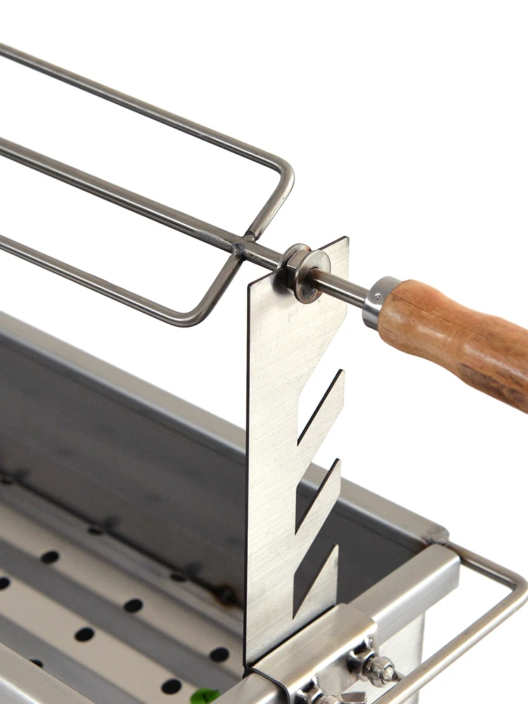 Stainl Steel BBQ Ra for Roasting Lamb Leg And Chop Profional Cam Outdoor Cooking Tool with Wooden Handle ill Stand