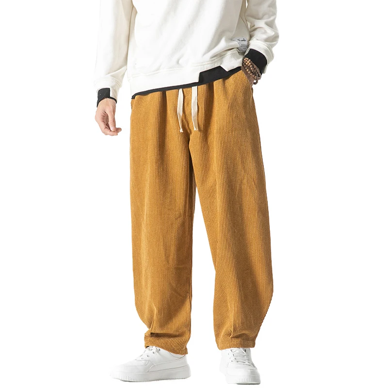 Spring Men's Solid Color Fleece Corduroy Pants Fashion Oversized Harem Sweatpants Men Casual Joggers Pants