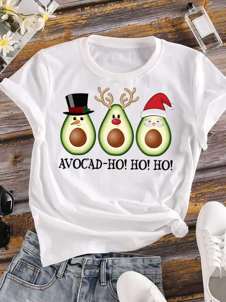 

Clothes Christmas Avocado Love Style Cute New Year Graphic T-shirt Women Female Print Top Fashion T Shirt Ladies Clothing Tee