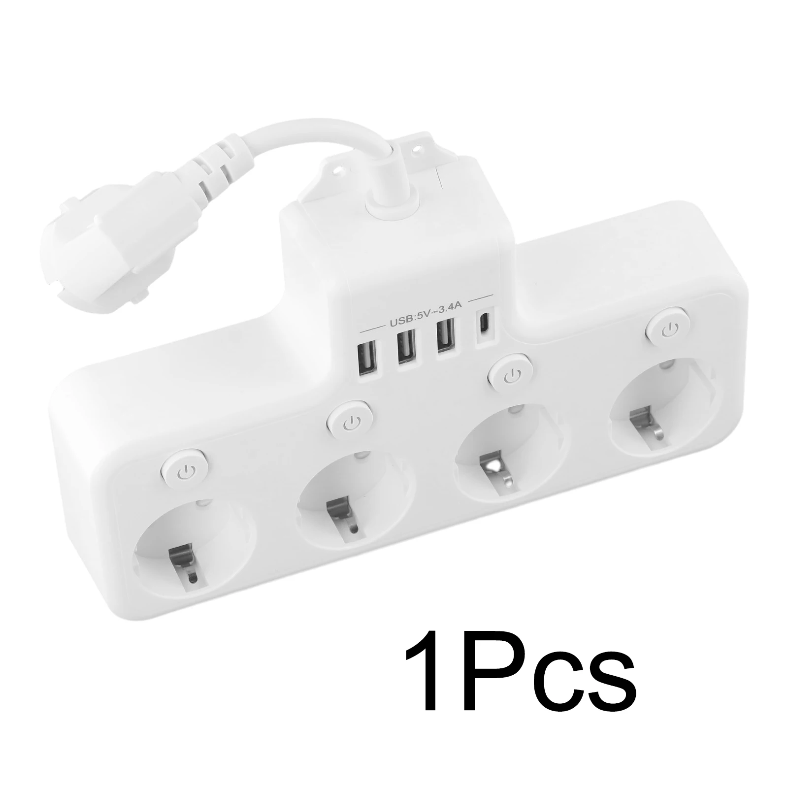 

Easy Wall Mounting Space Saving Design 4 Way Power Strip with Double Plug and Individually Switchable EU Sockets