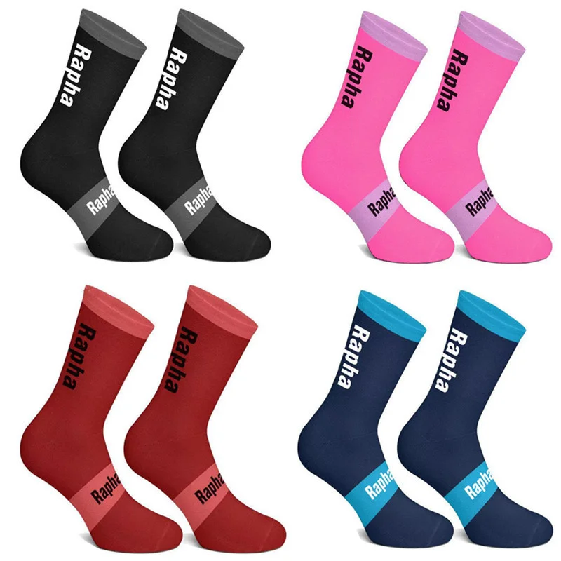 

2023 New Rapha 4 Color Stripe Cycling Socks Men and Women Wearproof Road Bike Compression Socks