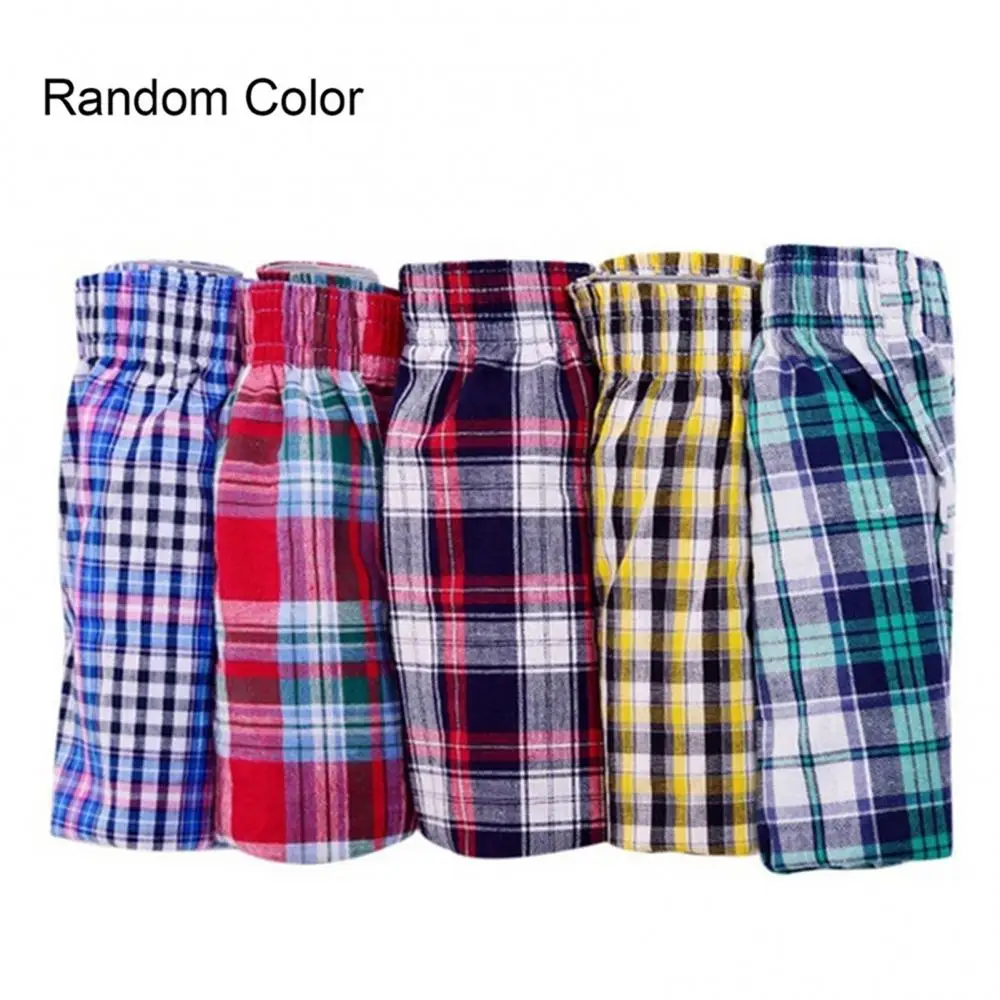 Casual Plaid Print Elastic Waist Men Cotton Underwear Summer Beach Pants Boxers Shorts Men Shorts Male Arrow Pants boxer shorts boxer underwear mens underwear men underwear