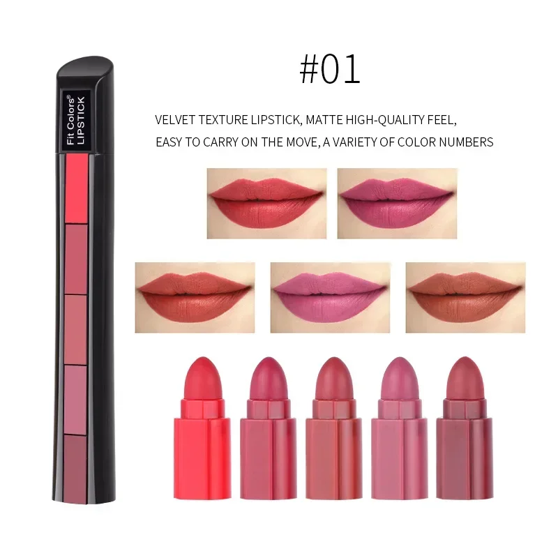 thumbnail image 1 of 5 Color Matte Lipstick Set Professional Waterproof Durable Lip Gloss Natural Color Easy To Wear Women's Hot Selling Sexy Makeup, 1 of 5