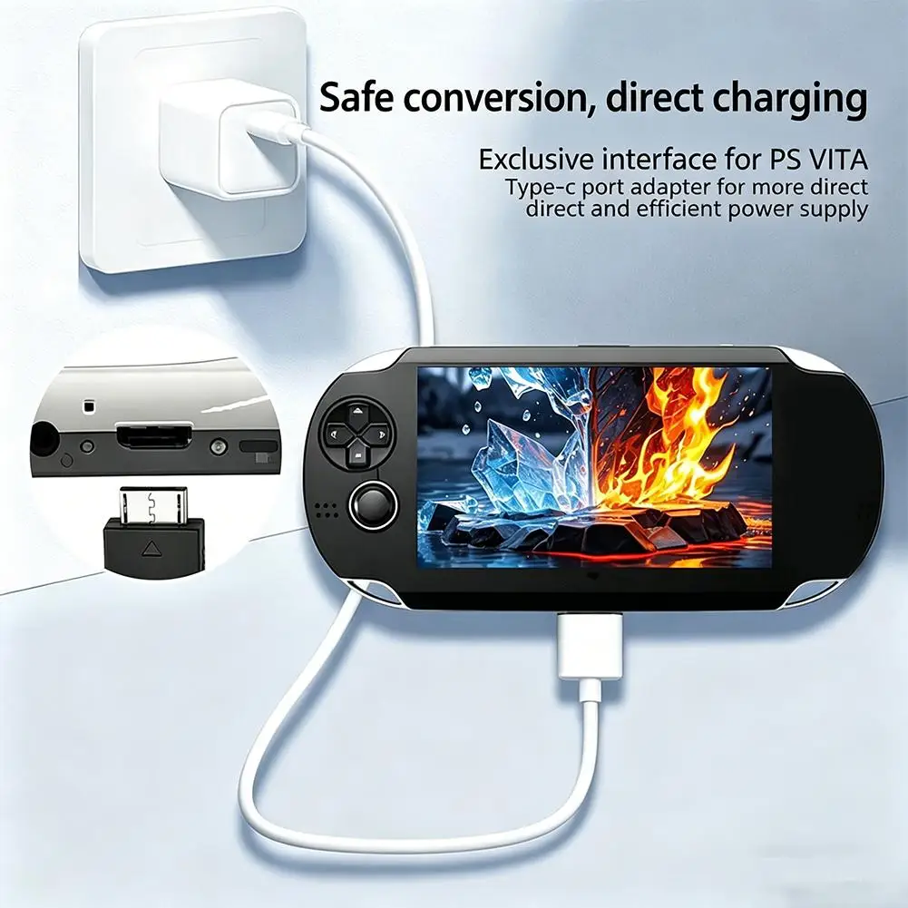 PS Vita 1000 콘솔용 USB C 케이블, 전원 와이어 타입 C LED 충전 데이터 동기화 어댑터 코드, 휴대용 짧은 케이블 1개