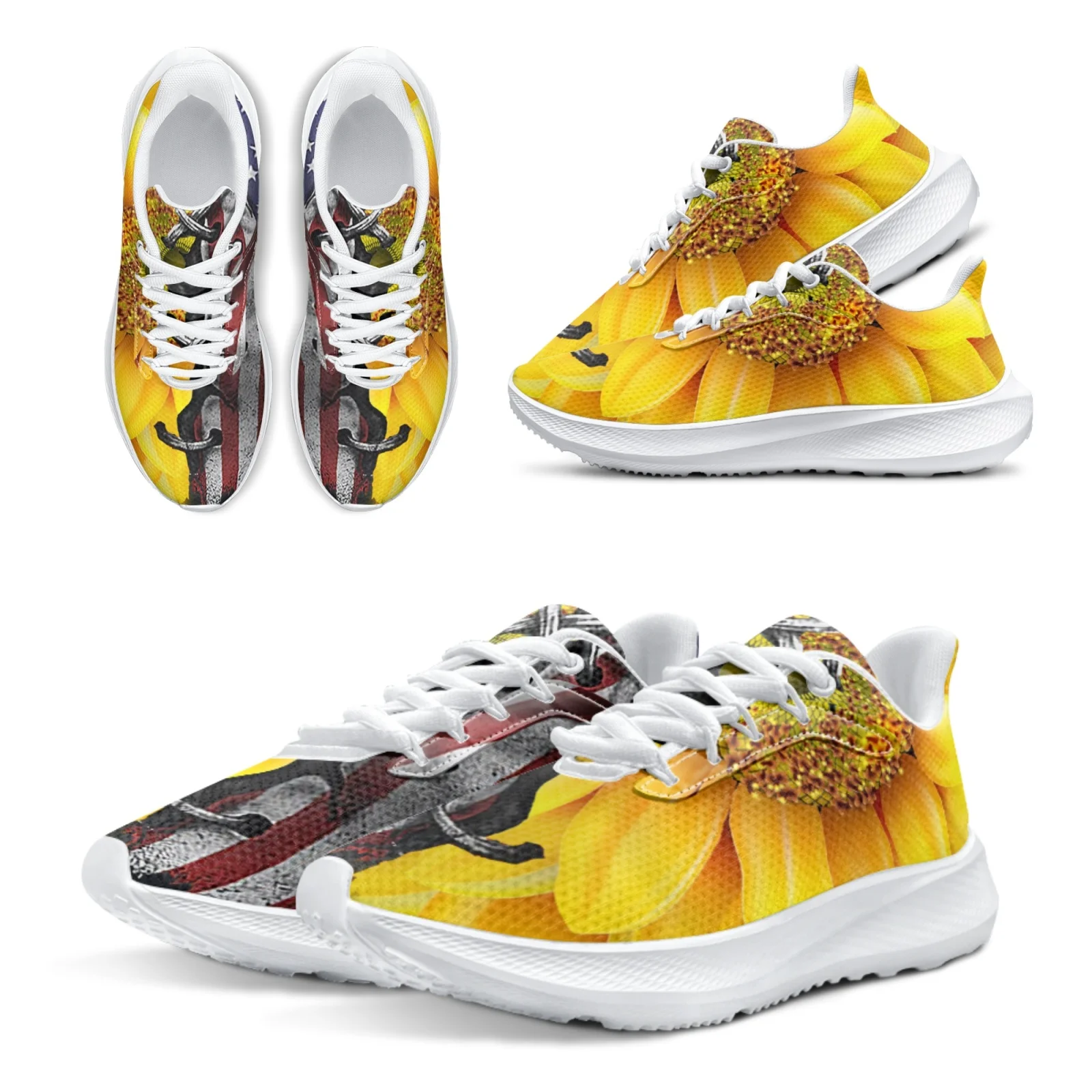 

INSTANTARTS Running Shoes For Women American Flag Print Comfortable Breathable Running Shoes Sunflower Sneakers Chaussure