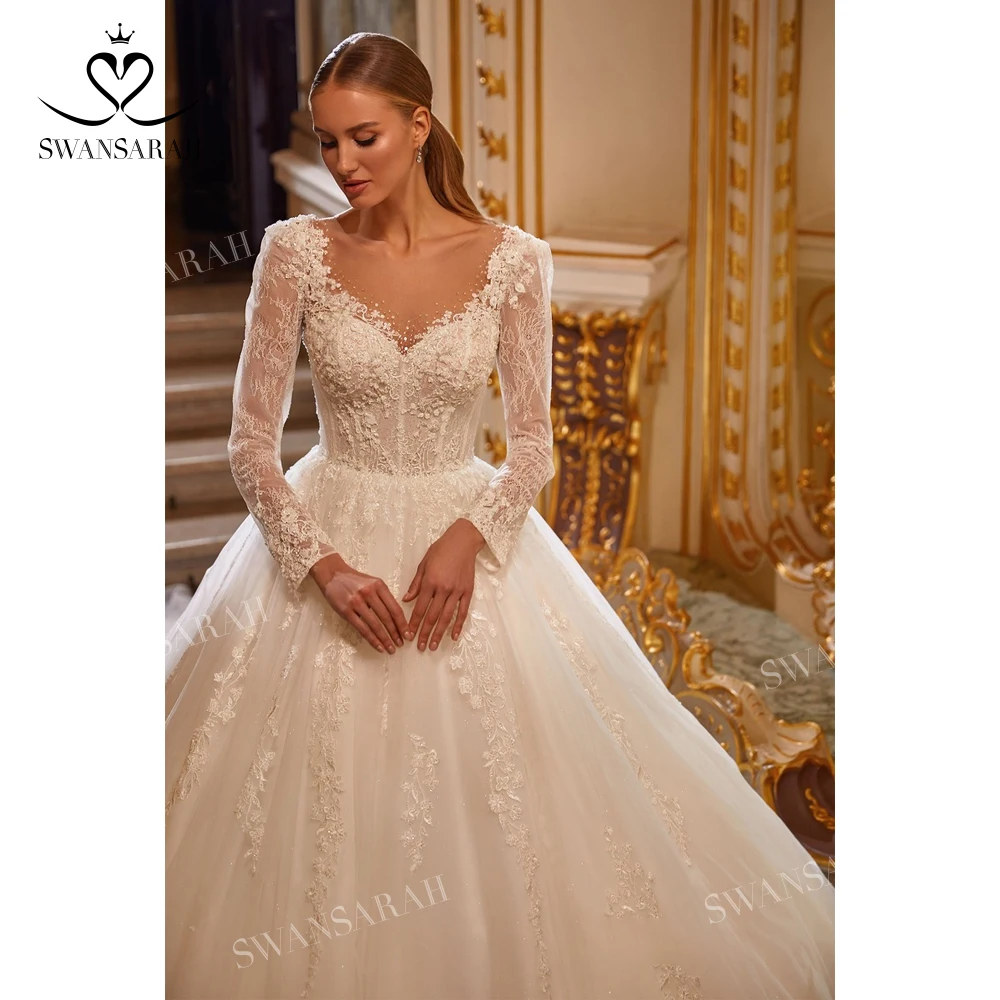 Long Sleeve Wedding Dress 2025 Sweetheart Appliques Bride Ball Gown Royal Train customized SwanSarah AS141 Vestido De Novia 3