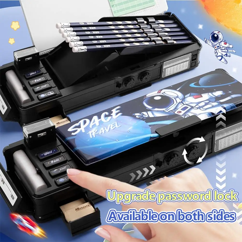 Multifunctional Stationery Box Password Lock Large Capacity Multi-layer Hidden Grid Pencil Sharpener Course Schedule Pencil Case