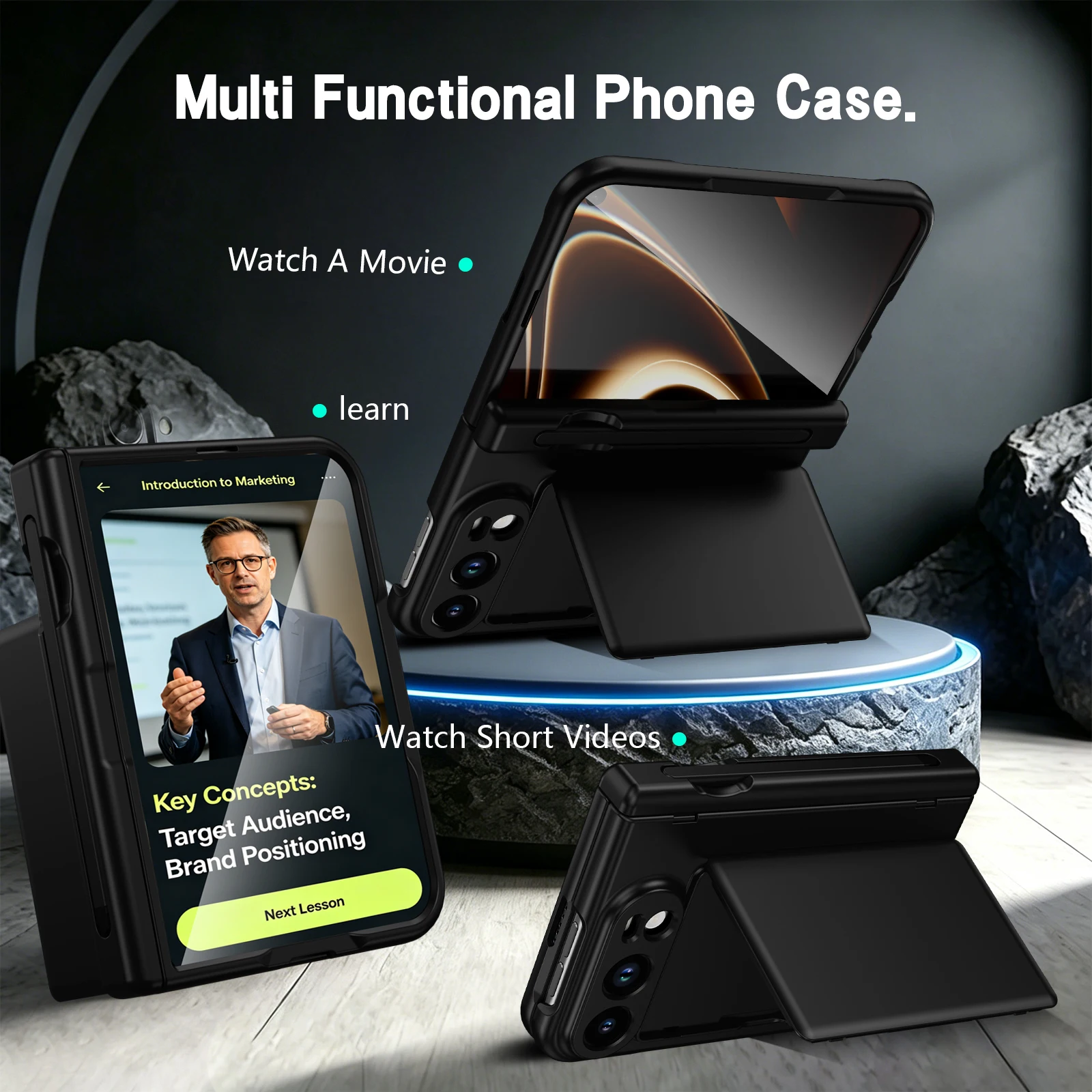 S Pen Holder Phone Case with Hinge Protection, Card Holder, Stand, Screen Protector, and Wallet Functionality
