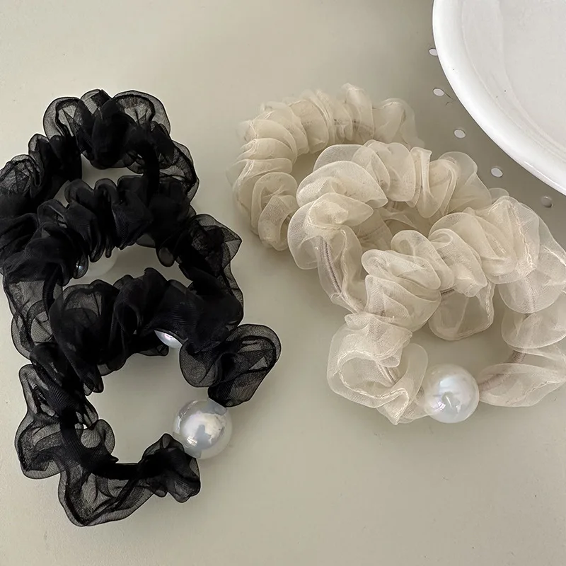 Ruoshui Woman Illusory Color Pearl Elastics Hair Band Girls Gauze Hair Ties Scrunchies Hair Ring Rope Headwear Hair Accessories 30pcs gold silver new products 4 0 16 24mm 5 8 d ring for woman handbag connect buckle purse hardware