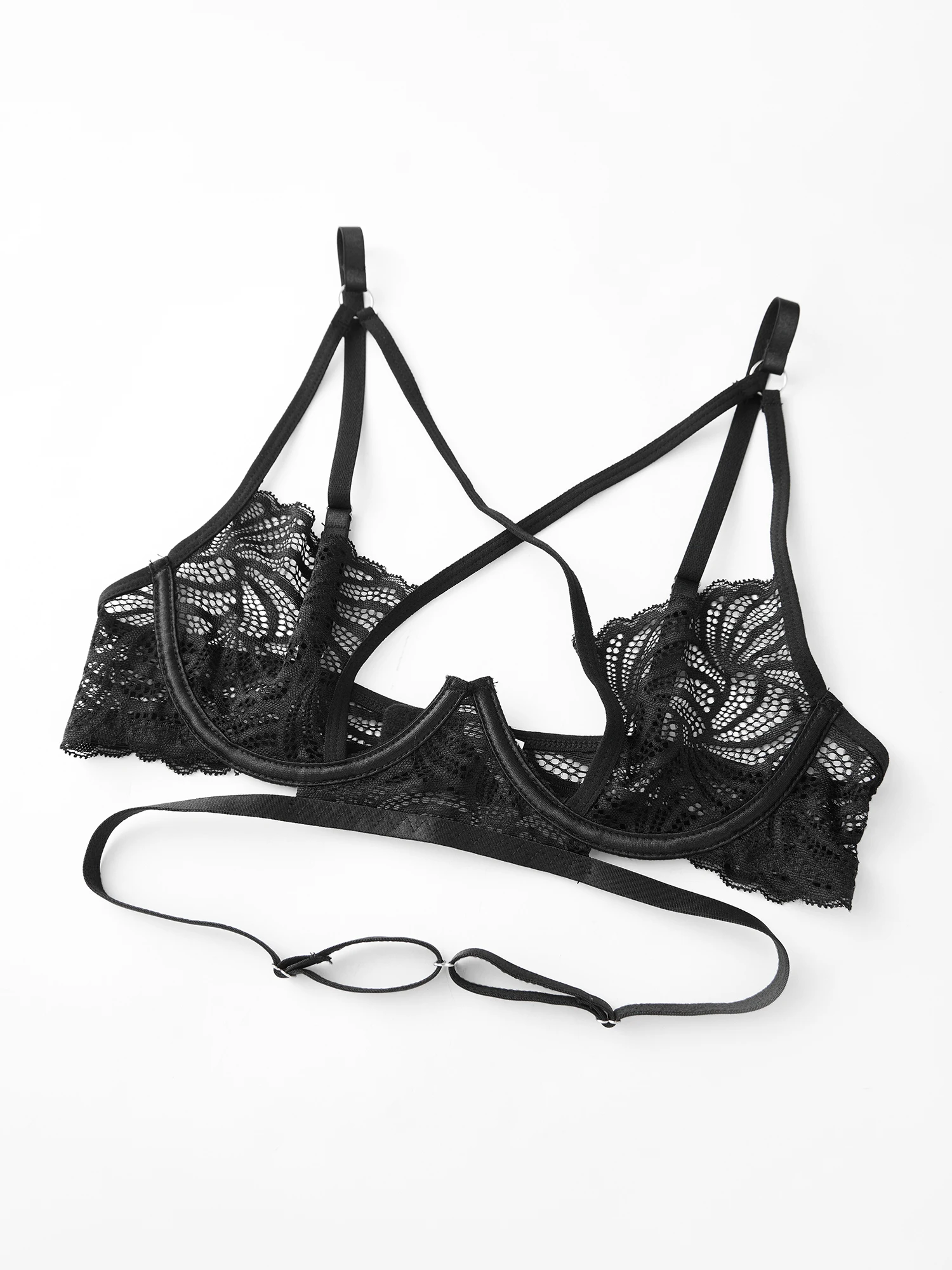 Sexy Lace Lingerie Set for Women Halter Neck Crop Top with Garter Belt and Thong Panties Erotic Sleepwear Set