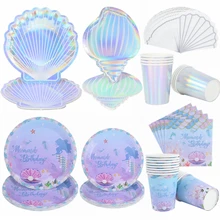 Mermaid Party Disposable Tableware Wedding Paper Plate Cup Napkin Mermaid Theme Birthday Favor Decoration Baby Shower Supplies 8
