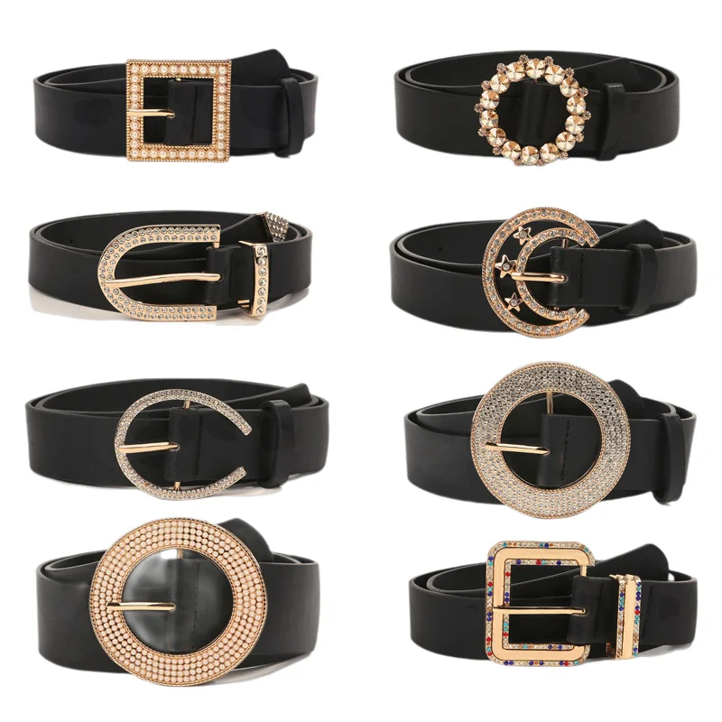 A Variety Of Fashion Ladies Alloy Buckle Belt Round Buckle Rhinestone Pearl Decorative Strap All-Match Trousers Women Waistband