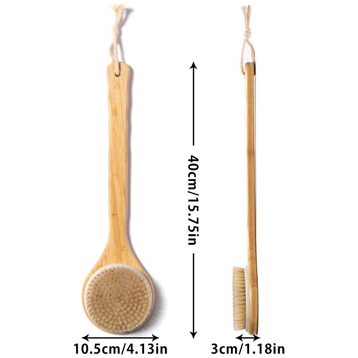 Natural Bristle Long Handle Bath Brush Soft Hair Bath Brush Bathroom Body Brushes Mud Back Scrubber Shower Massage Brush 4