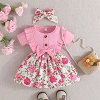 Dress Baby Girl 0-3 Years old Summer Short Sleeve Fashion Cute Floral Kids Princess Dresses For Newborn Baby Girls 4