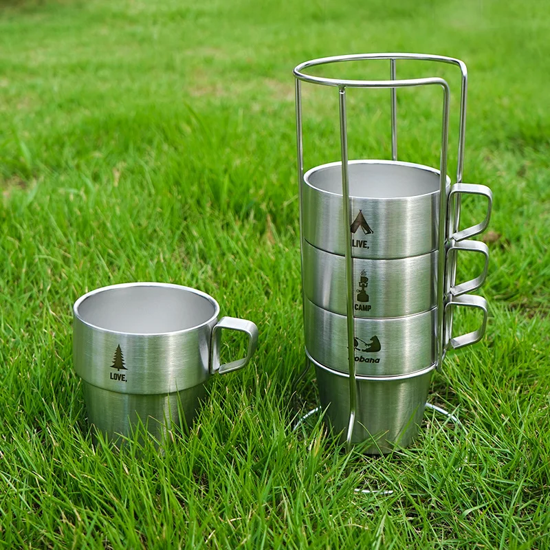 Outdoor Stainless Steel Double-Layer Water Cup, Camping Portable Insulated Cup, Coffee Cup, 4 or 6 Pcs Set 3