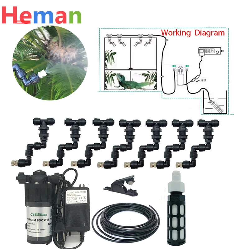 HEMAN DIY Reptiles Fogger Mist Sprinkler Rainforest Tank Pet Humidification Cooling system