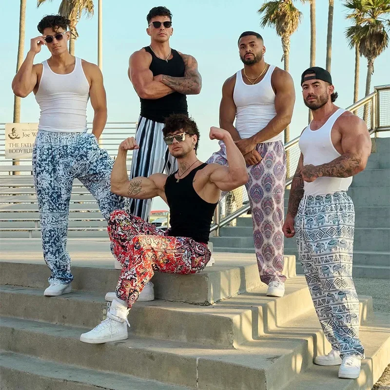 American Style Summer Casual Loose-Fit Plus Size Fitness Pants Thin Outdoor Wide Leg Muscle Casual Pants For Young Men