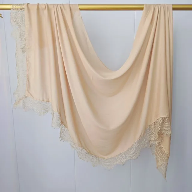 Hijab Ramadan en Rayonne, Coton et Modal, avec bordure en dentelle, Turban respirant, Châle uni en coton, Foulard pour femmes